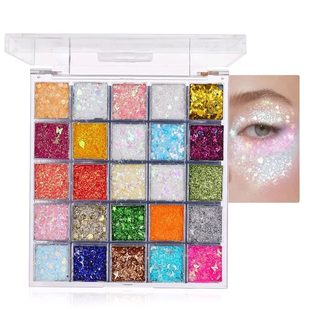 25 Colors Body Glitter Palette, Face Hair Glitter Gel Holographic Chunky Sequins, Glitters Eyeshadow Body Shimmer Makeup for Rave Outfits Mermaid Accessories