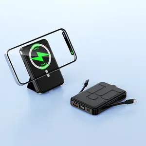 Magnetic Wireless Power Bank 3 in 1 10000mAh 22.5W Super Fast Charging Portable Charger with LED Display, Stand Included, Dual Cables, Compatible with iPhone and Android Smartphones, Mag-Safe Power Bank Compatible with iPhone 16/15/14/13/12.