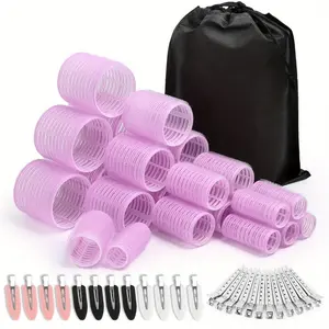 49-Piece Curling Iron and Hair Clip Set, Includes 24 Curlers in 4 Sizes, 24 Clips, Storage Bag, Gentle on Hair, Versatile Styling Tools, Curling Hair Rollers