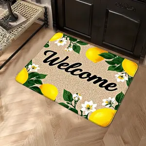 Fresh Lemon Welcome Mat, Fruit Floral Print, Non-Slip Durable Door Rug, Silent Anti-Dirty Floor Protector, Multi-Size Summer Decor