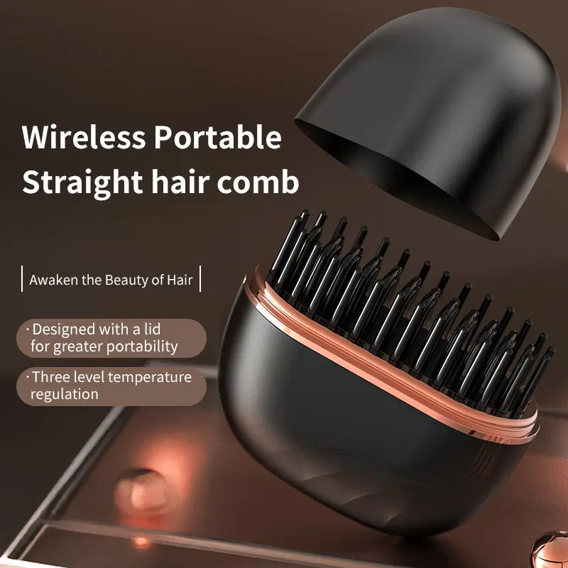 Wireless Cordless Portable Straightener Comb, Upgraded Ionic Negative Ions Smooth Thermal Hair Brush, Mini Pocket Model, 30s Fast Heating Adjustable Temperature, Hair Styling Tools