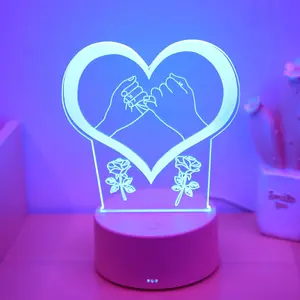 Creative Romantic Heart Rose 3D Night Light, LED Mood Light, USB Powered, Touch Sensor Control, Multi-Color Ambiance Lamp, Home Decor, Bedroom, Living Room