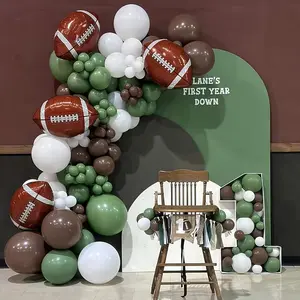 133Pcs Football Balloon Garland Arch Kit – Sage Green & Coffee Brown Latex Balloons with Soccer Foil Balloons, Touchdown Football Theme Party Decorations for Sports Birthday, Game Day & Party Supplies**