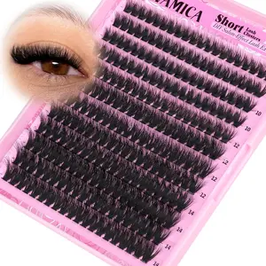 Yawamica Fluffy Lash Clusters 10-14mm Short Eyelash Clusters Thick 200D Volume Cluster Eyelash Extensions D Curl Wispy Individual Lashes DIY Lash Extension for Soft Glam and Daily Wear