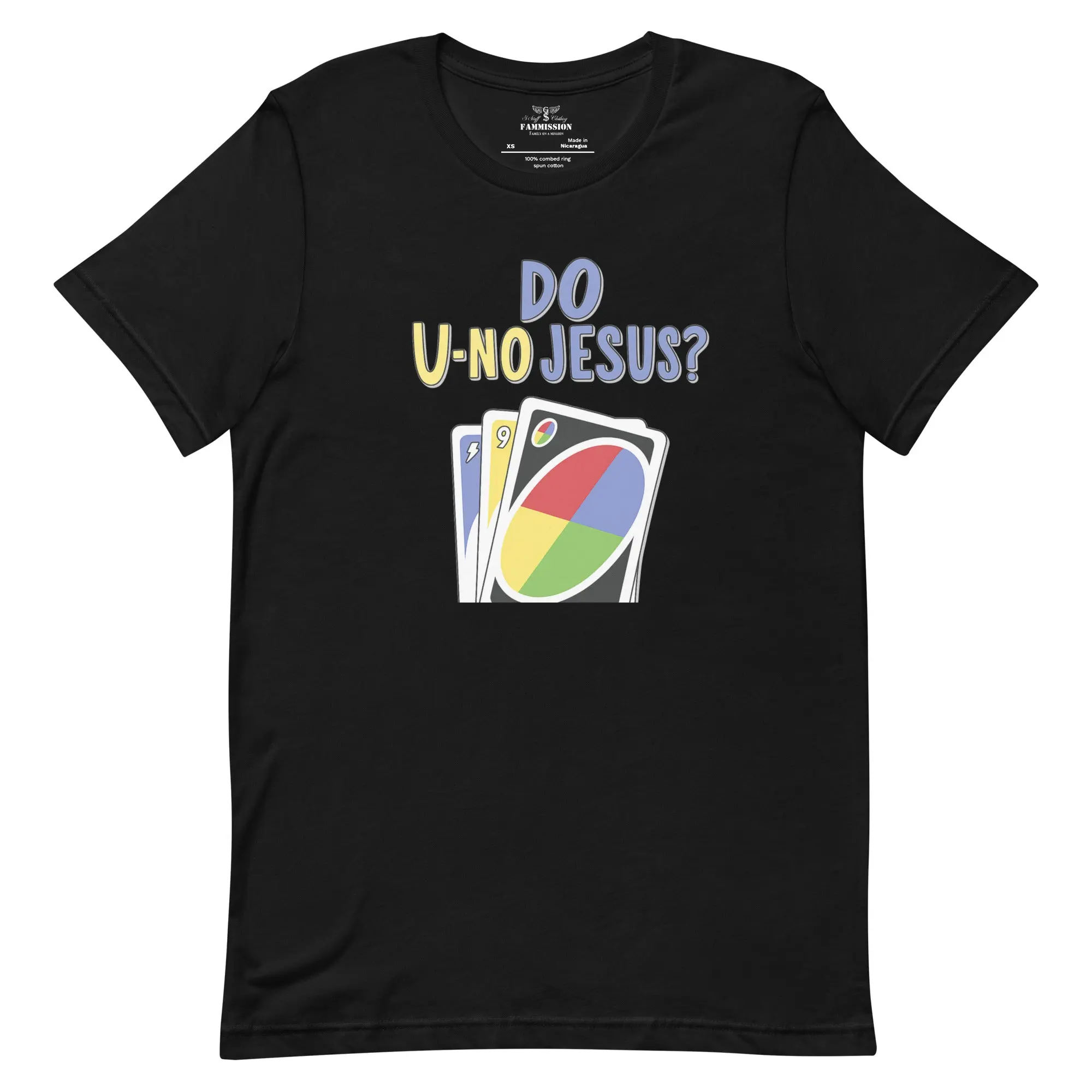 Uno Unisex Tee Do U-No Jesus 100% Combed Ring-Spun Cotton Lightweight Comfy Pre-Shrunk Fabric Side-Seamed Construction Black T-Shirt for Everyday Wear Top Womenswear