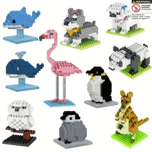 Micro Particle Animal Building Block Set Model Creative Building Blocks Whale Dolphin Penguin Flamingo Owl Panda DIY Mini Assembly Toy Educational Gift