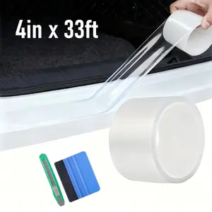 Car Door Edge Guard Protection 4in x 33ft Clear Vinyl Wrap Universal Door Sill Guard Anti-Collision Ratch-Resistant Protection Film, Transparent Paint Protection Vinyl Roll with Tools