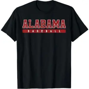 Alabama Baseball Red Vintage Text T-Shirt