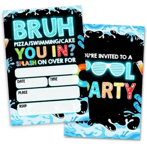 Pool Birthday Party Invitations, Bro You in Party Invitation Cards for Boys Girls, 30 Cards & 30 Envelopes