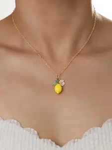 Cute Lemon Flower Pendant Necklace for Women & Girls, Charms Necklace, Elegant Necklace, Dainty Fashion Jewelry, Fashion Jewelry for Party, Daily Clothing Decor, Trendy All-match & Exquisite Jewelry for Birthday Gift, Dainty Chain