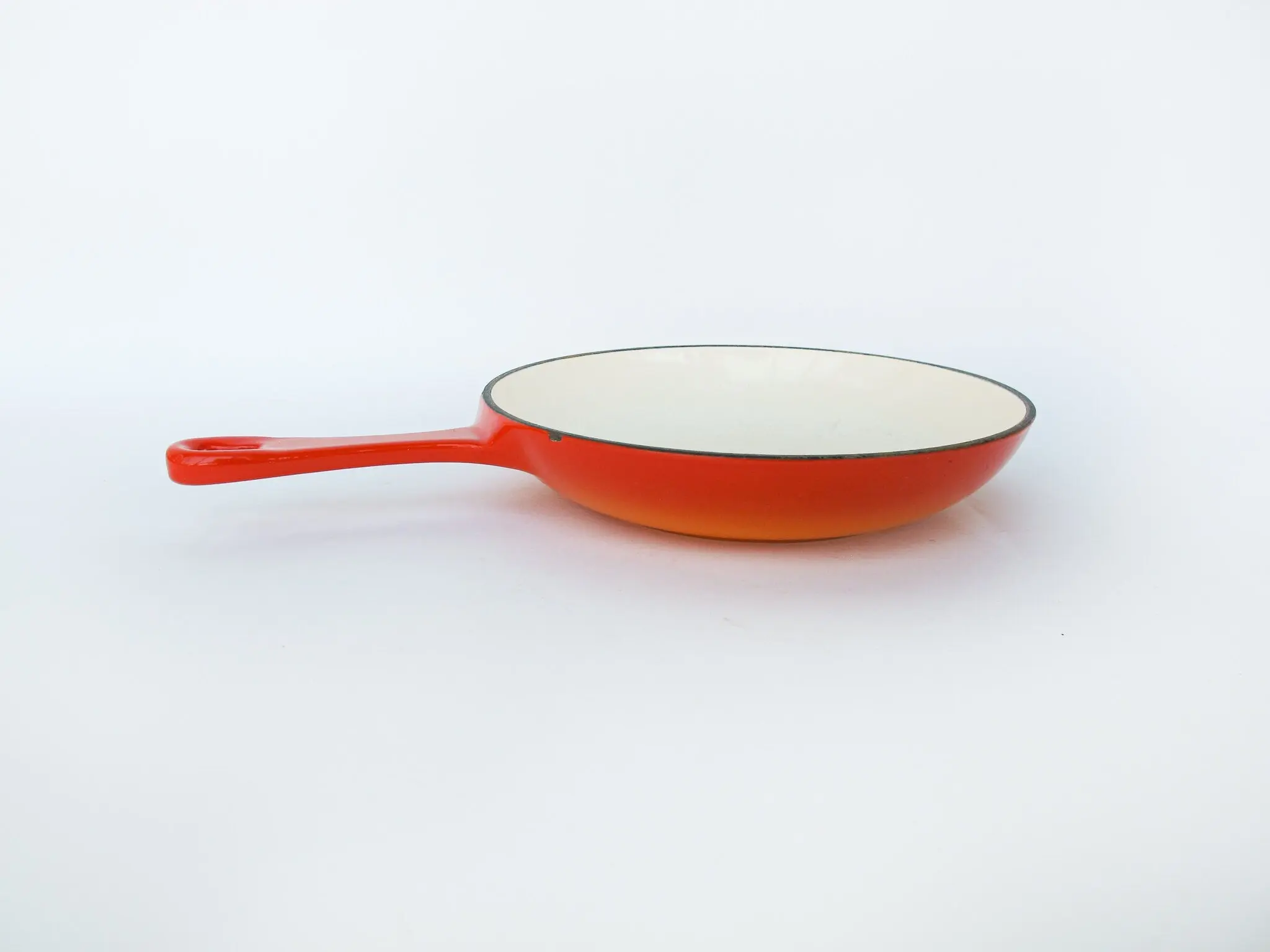 Enamelware Cast Iron Skillet in Orange and White