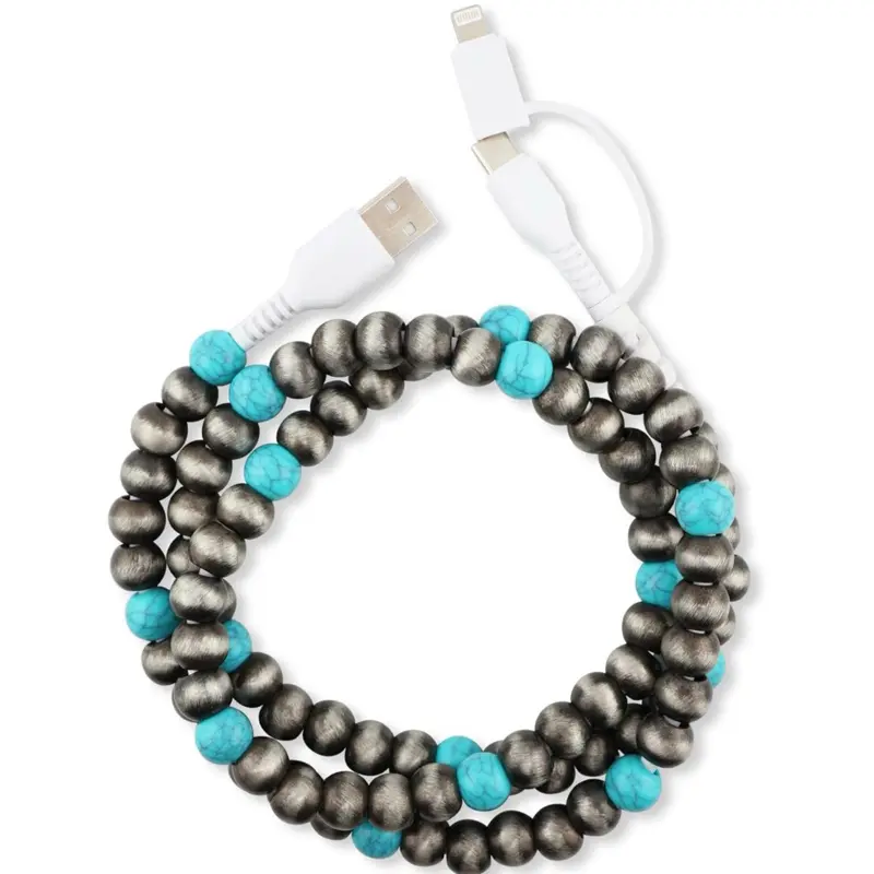 Turquoise Navajo silver pearl dual phone charger 3.3ft
