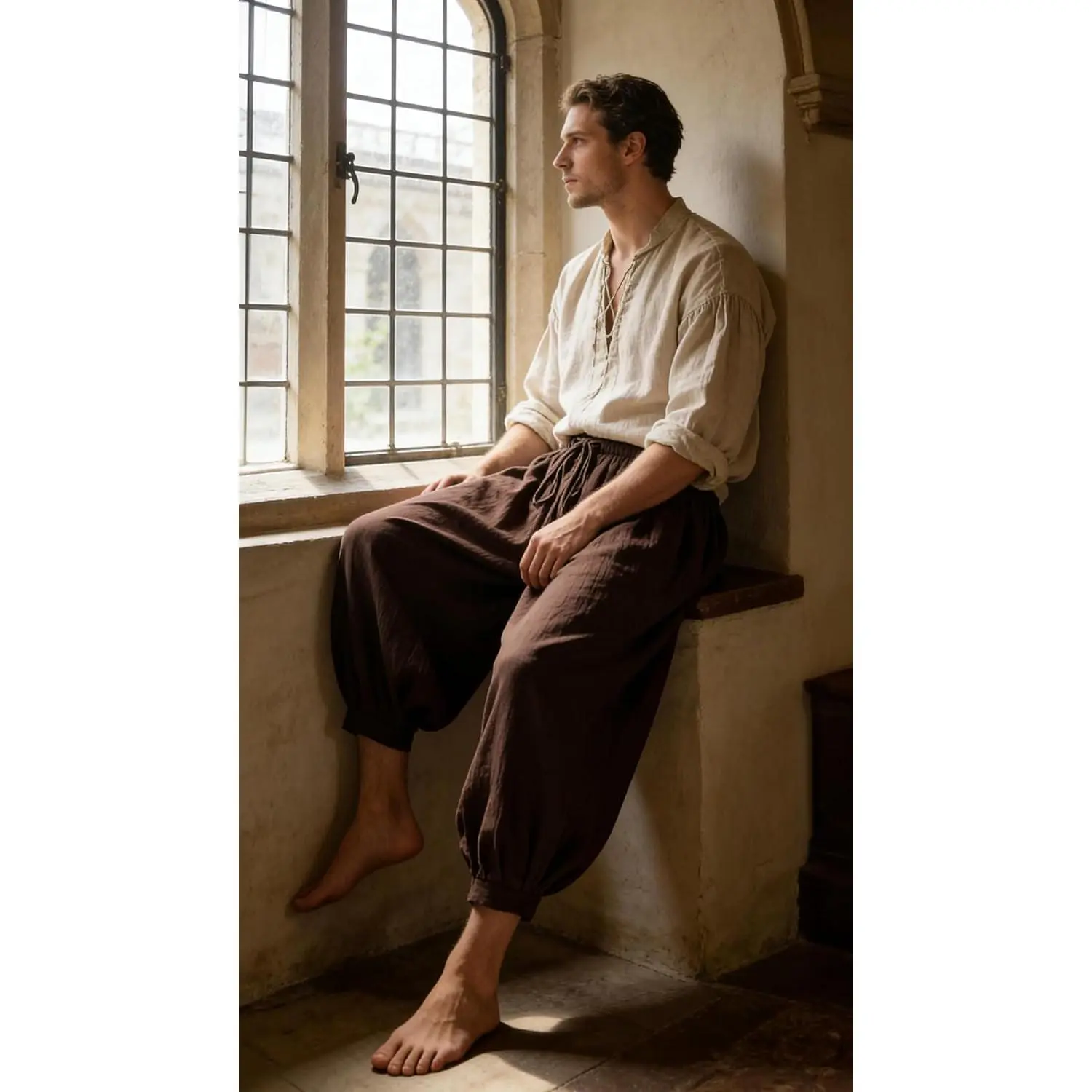 Men's Casual Linen Harem Pants - Pirate Style, Medieval Gothic, Renaissance Viking Costume Trousers for Cosplay, Harem Men's Pants, Pirate Style Men's Pants