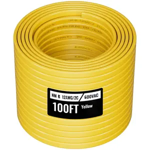 NM-B 12/2 With Ground Electrical Wire Cable, 12 AWG Copper Core Romex Cable, 2-Conductor Indoor Household Wiring, Thermoplastic PVC Jacket, UL Listed, Insulated Grounded Wire, 100 Ft Roll