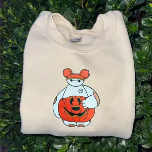 Baymax Halloween Embroidered Sweatshirt, Baymax In Pumpkin Costume Hoodie, Baymax Halloween Hoodie Sweatshirt, Halloween Shirt