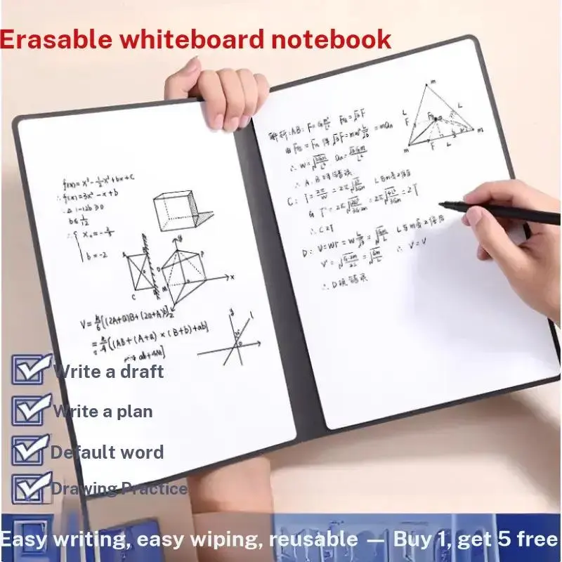 Whiteboard Notebook A5 Erasable Notepad, Drawing Writing Math, Reusable Sketchbook, Ideal for School Office Use, Art Sketchbooks, School Notebooks