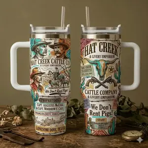 Lonesome Dove Gus & Woodrow 40oz, Tumbler, Old Movies Merch, Western Cowboy Movie, Gift For Fan.