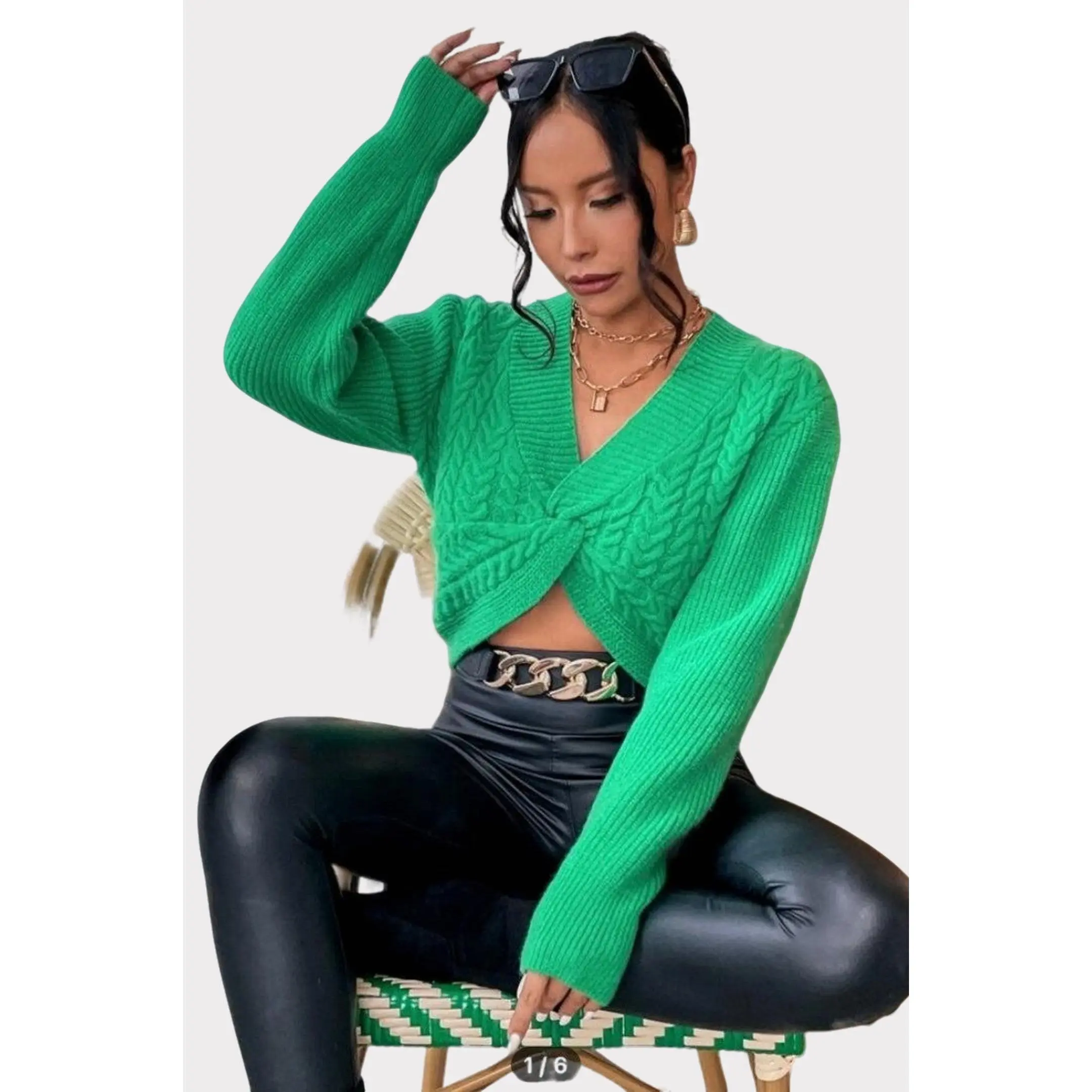 Twist Front Cable Knit Sweater