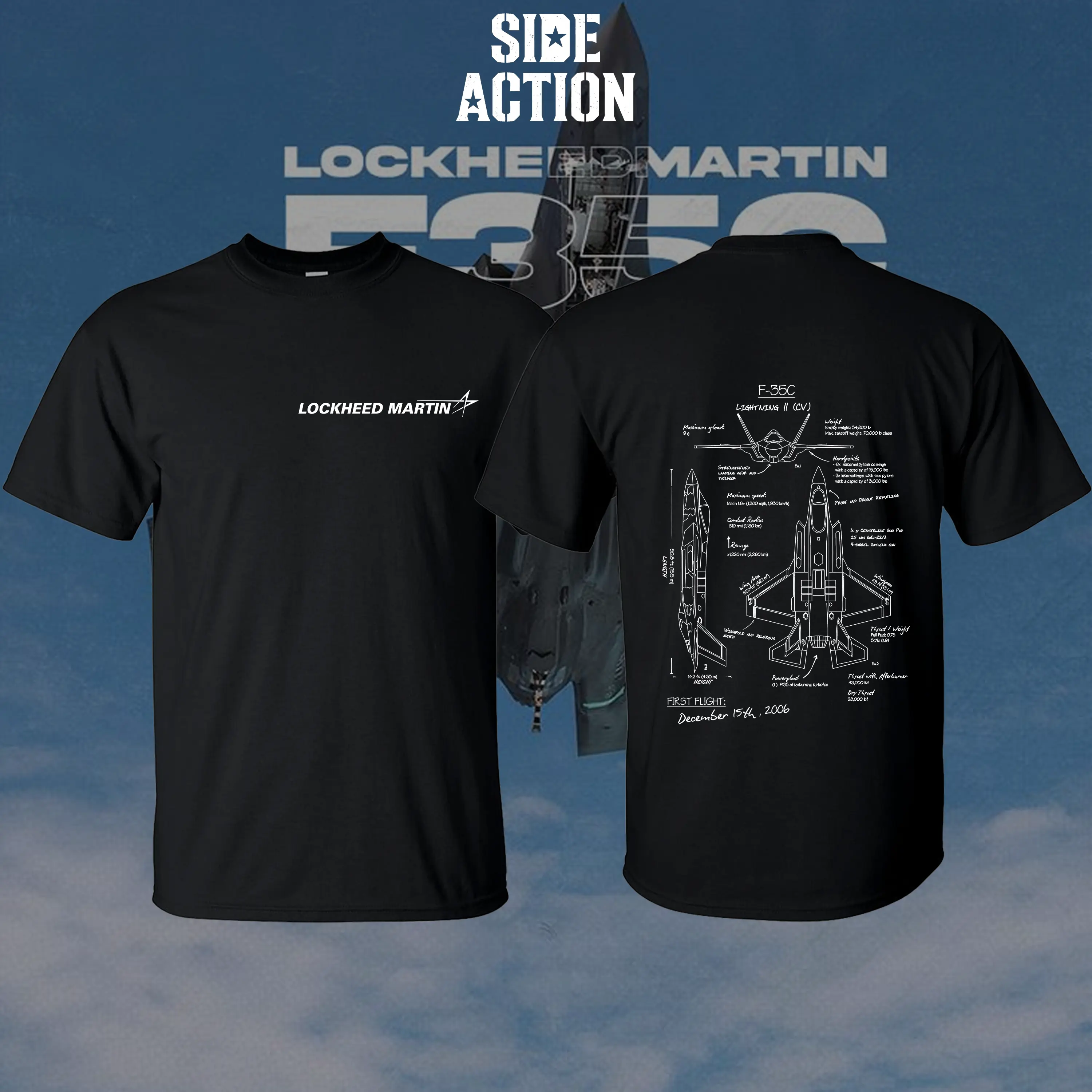 Tactical Heritage F-35C Lightning II Vector Double-Sided Vintage Sports T-Shirt/Hoodie, Lockheed Martin Graphic Tops, Retro Naval Aviation Streetwear, Heavy Cotton Tactical Collection, Men's Gift