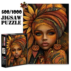 1pc 1000 piece adult puzzle 70x50cm Ornate Turban with Flower, Intricate Face Design and Statement Earrings 500 pieces paper jigsaw puzzle suitable for DIY creative games for adults and families, bi