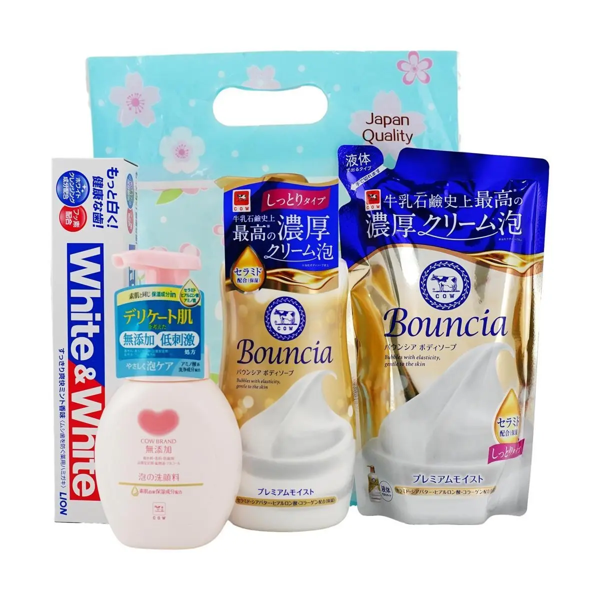 COW BOUNCIA Luxury Gold Body Wash Refill, Ceramide Moisturizing Face Wash for Sensitive Skin, LION  Toothpaste