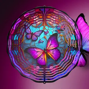 A Purple Butterfly on Stained-glass - a Wind Spinner