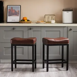 Bar Stools Set of 2, 24 inch Counter Height Bar Stools, Upholstered Modern Kitchen Barstools with Metal Base, PU Leather Saddle Stools for Kitchen