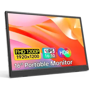 Portable  16.0inch FHD 1920 * 1200P USB C HDMI Ultra-Slim IPS Travel Display & Speakers, HDR Plug&Play, External  for Laptop PC, Phone,