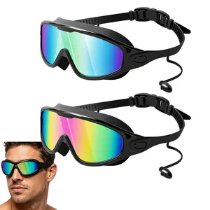 2-Pack Swim Goggles with Earplugs, Anti-Fog UV Protection No-Leak 180° Wide View for Adults & Kids 4-12, Party Bag Gift Home Supply