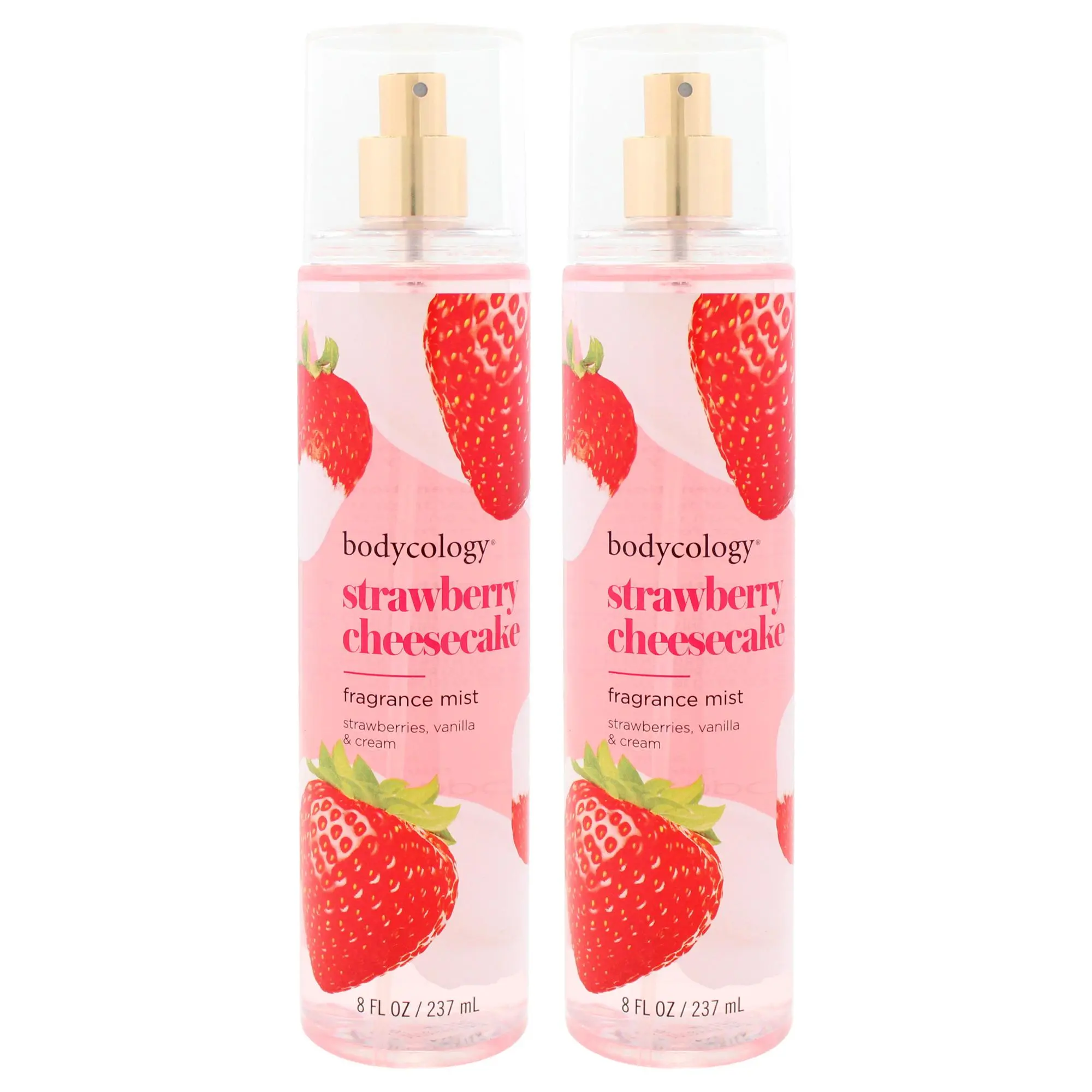 Bodycology Strawberry Cheesecake Indulgent Refreshing Fragrance Mist for Women - 8 fl oz Mist Spray Bottle, Vanilla Cream Infused - Pack of 2, Long-Lasting, Sweet Fruity
