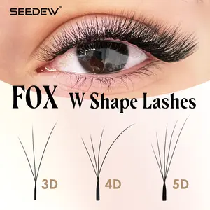 Seedew 16 Rows/Tray W Lashes Fox 3D 4D 5D Eyelash Extension Slant Flying Volume Soft Eyelashes Fox 5D Eyelash Extension W-Shaped Air Serie Soft Natural Volume Fox Eye Lashes Fluffy Eyelashes Cluster