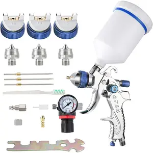 Professional HVLP Spray Gun Set Gravity Feed Air Spray Gun with 1.4, 1.7, 2.0mm Nozzles 20oz 600cc with Gauge for Auto Paint, Primer, Clear/Top Coat & Touch-Up (Not Suitable for Latex Paint)