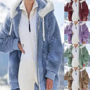 Women's Plus Size Casual Comfortable Winter Long-Sleeve Warm Loose Plush Zip Hooded Outerwear - Water-Proof, Vest-Complementary Outdoor Coat, Christmas Gift