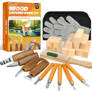 23-Piece Wood Carving Whittling Kit - Comprehensive Toolset with 9 PCS tool , 9 Basswood Blocks, Gloves, Roll Bag, Strop Block, and Polishing Compound - Perfect for Adult Hobbyists and Beginners