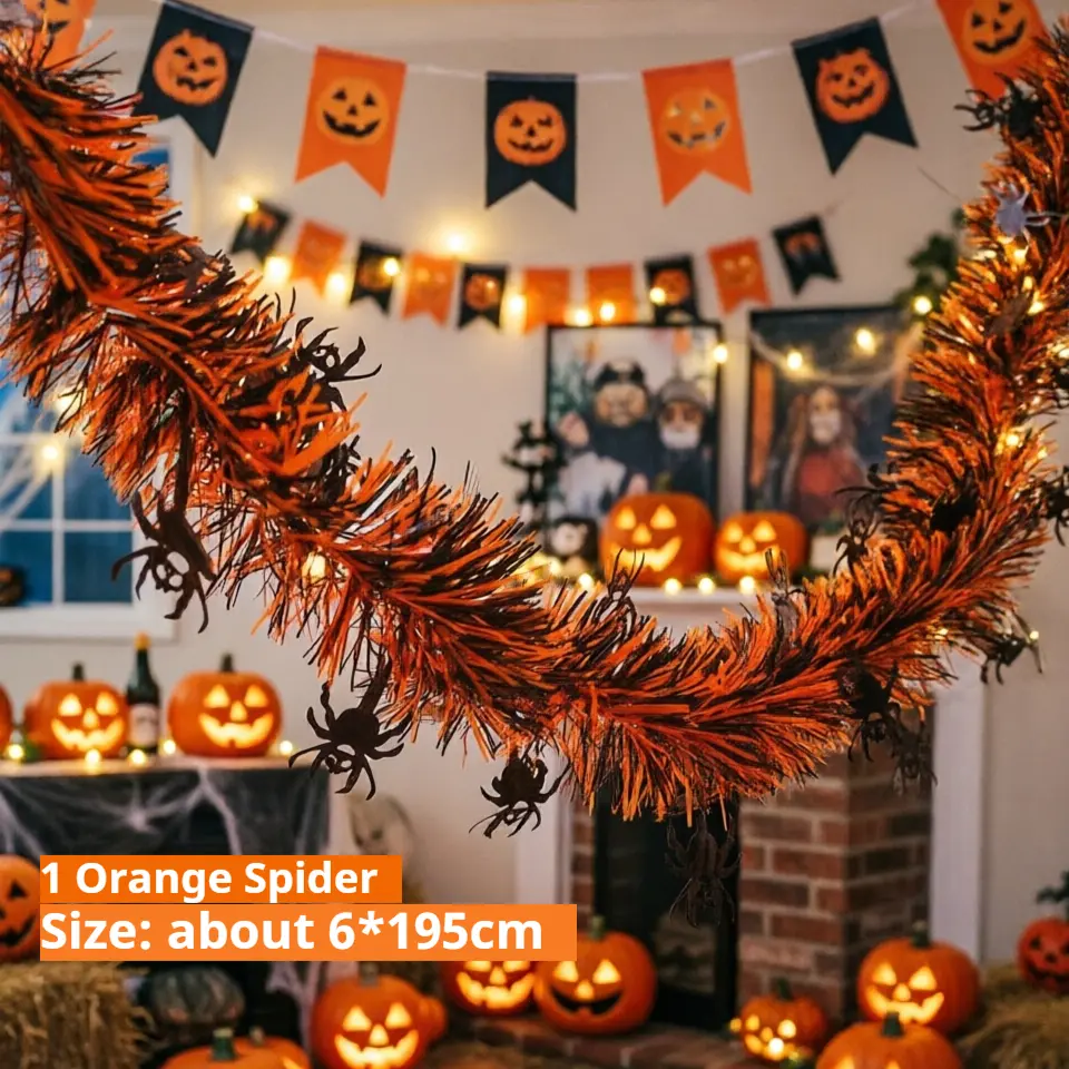 Halloween Party Decorations Kit - Hanging Streamers, Garlands, Paper Ornaments (Stars, Pumpkins, Spiders) for Indoor Recreation Leisure & Outdoor Sports Use