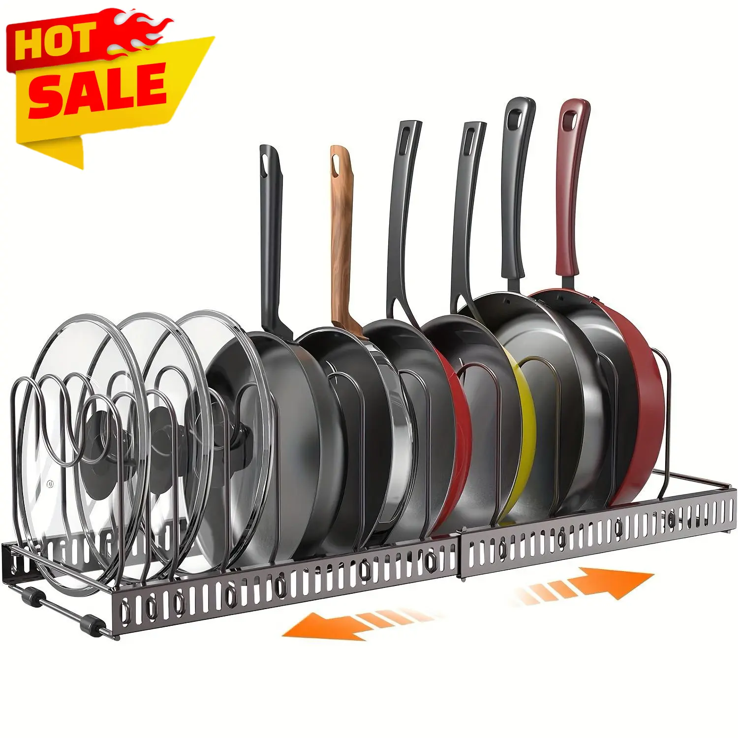 ZHOHO TANT Durable Adjustable Metal Storage Cabinet-Rack, 7-Layer Rectangle Kitchen Countertop Organizer with Adjustable Dividers, 10-15 Kg Capacity, Expandable 7-Compartment for Pots/Pans, Ideal for Kitchen Organization Enthusiasts