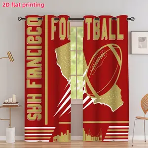 2D Flat 2Pcs San Francisco Football Theme Curtains, Red and Gold Sports Decorative Drapes, Grommet Top Window Treatment for Living Room, Bedroom, Balcony, Kitchen, Study Shower Decoration, Accessory, Anti Privacy.