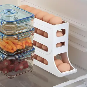 4 Tiers Egg Holder for Fridge， Automatic Egg Rolling Rack, 30 Eggs Storage Rack Egg Distributor for Refrigerator, Egg Storage Rack for Kitchen (White)