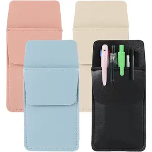 Bremorou 4Pcs Pocket Protector For Men Shirt, PU Leather Pocket Organizer, Multipurpose Saver Pencil Holder for School Office Hospital Supplies- Holds 6 Pens, Cards and Pointers