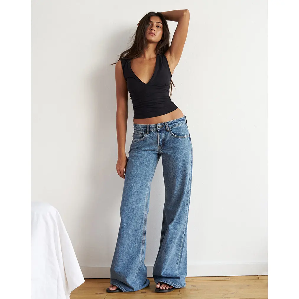 MOTEL Low Rise Slouchy Flare Jeans in Blue Stone MOTEL Low Rise Slouchy Flare Jeans in Blue Stone