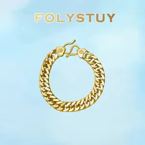 Length: 8.6 inches; Width: 12mm [FOLYSTUY (W173)]Lightweight Thick Curb Chain Bracelet to Complement Your Streetwear Looks