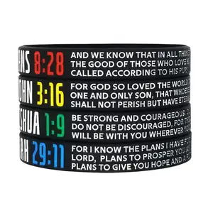 4pcs Bible Verses Romans John Joshua Jeremiah Silicone Bracelets, Religious Rubber Wristbands, Wrist Accessories, Faith Jewelry for Men & Women