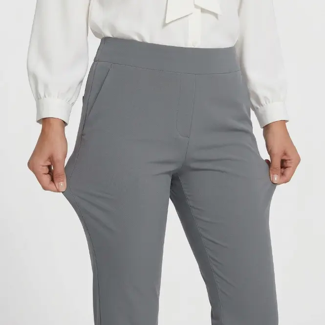 Women's Work Pants - Basic Pull-On Stretch Straight Leg Slacks with Tummy Control, Zipper Pockets for Business Casual Professional Sports Use, Work Pants Women