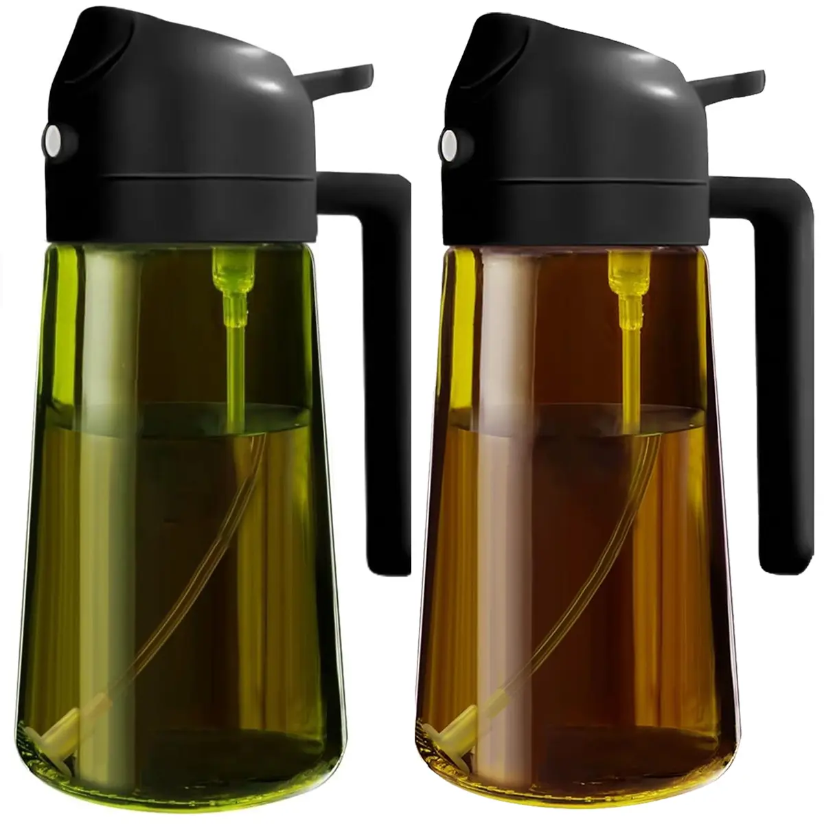 2 Count Light Blockage Dark Oil Sprayer for Cooking, 2 in 1 Olive Oil Dispenser Bottle for Kitchen, Green Glass Oil Bottle, Food-Grade Oil Mister for Air Fryer