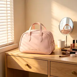 Women's Portable Large-Capacity Reusable Cosmetic Bag - Elegant Pink Gym Toiletry Organizer for Sports & Outdoor Use Tote Canvas