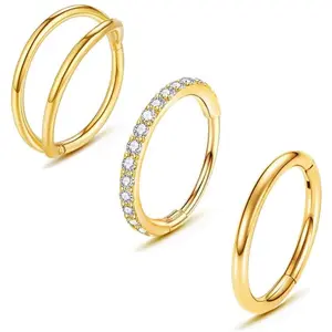 3 count Surgical Steel Nose Rings 20G 18G 16G Septum Rings Lip Ring Conch Cartilage Helix Hinged Segment Double Hoops 7mm 8mm 10mm for Women Men