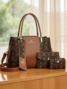 Light luxury letter-printed 3-piece women's bag set, high-end texture large-capacity handbag, practical and versatile for daily work, shopping and gatherings, can be worn in multiple ways such as single shoulder and crossbody, best-selling bag