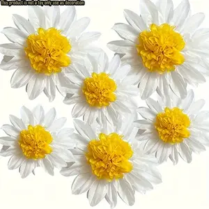 Set of 6 Daisy-Shaped Paper Flowers in White And Yellow, Perfect for Celebrations Like Birthdays And Weddings, As Well As for Decorating Classrooms And Paper Balls