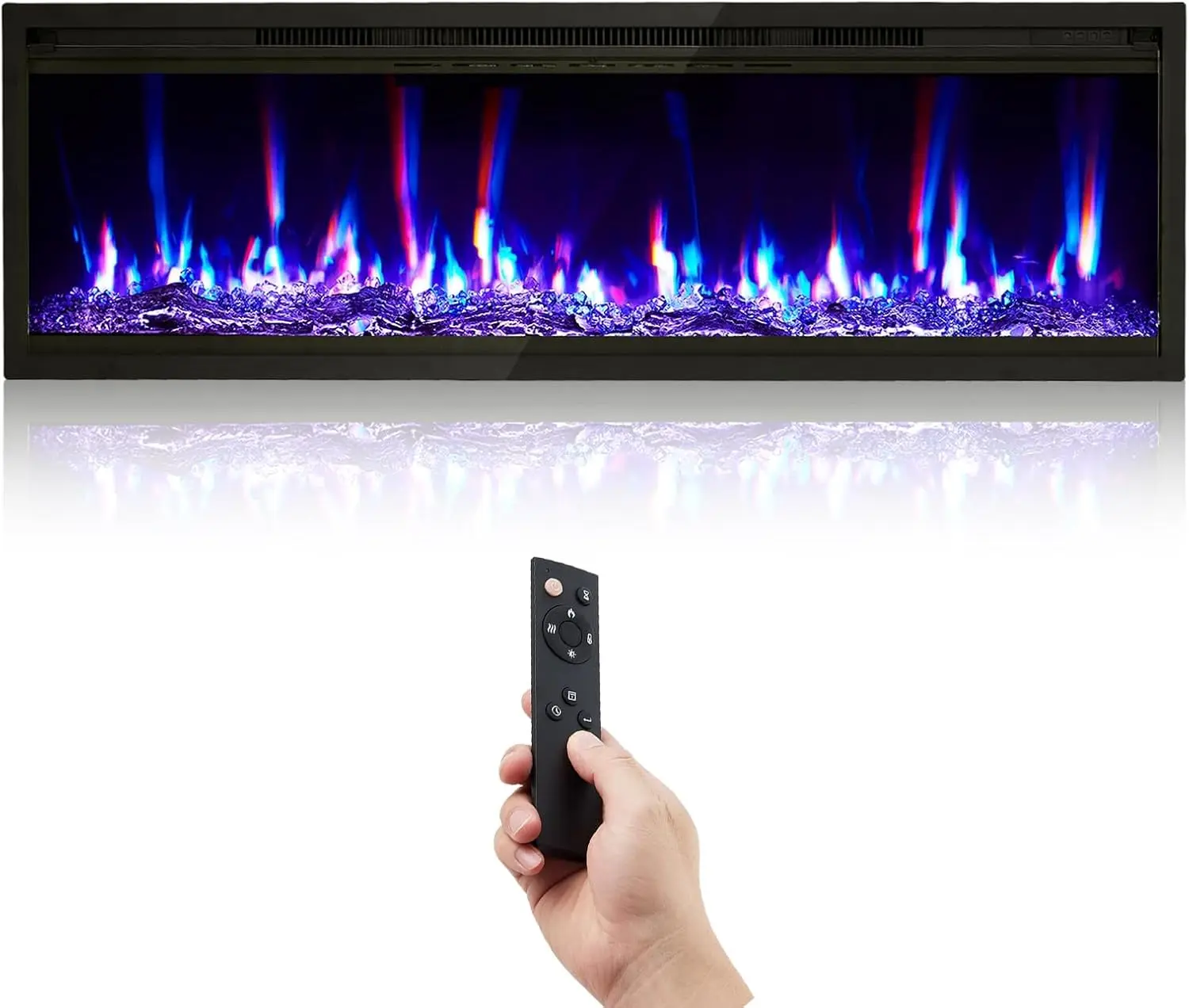 68 inch Electric Fireplace Wall Mounted/Recessed EF666A with 750W/1500W Two-Stage Heating, 12-Color Flames, 0.5-9 Hour Timer, Remote Control, Tempered Glass Design
