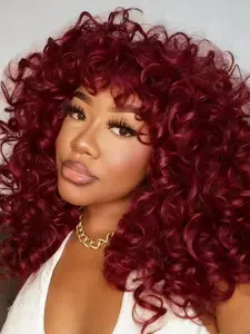 18 Inch Curly Synthetic Wig with Bangs, Large and Fluffy, Suitable for Role Playing and Daily Use, Medium Length, Women's Hair, Fluffy Synthetic Wigs